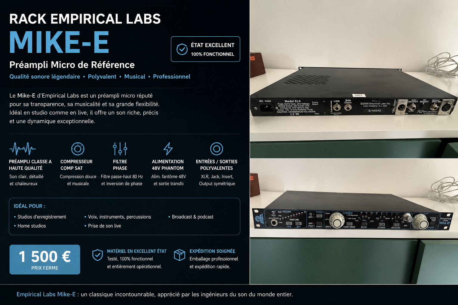 Vends preamplificateur compresseur Empirical Labs Mike e