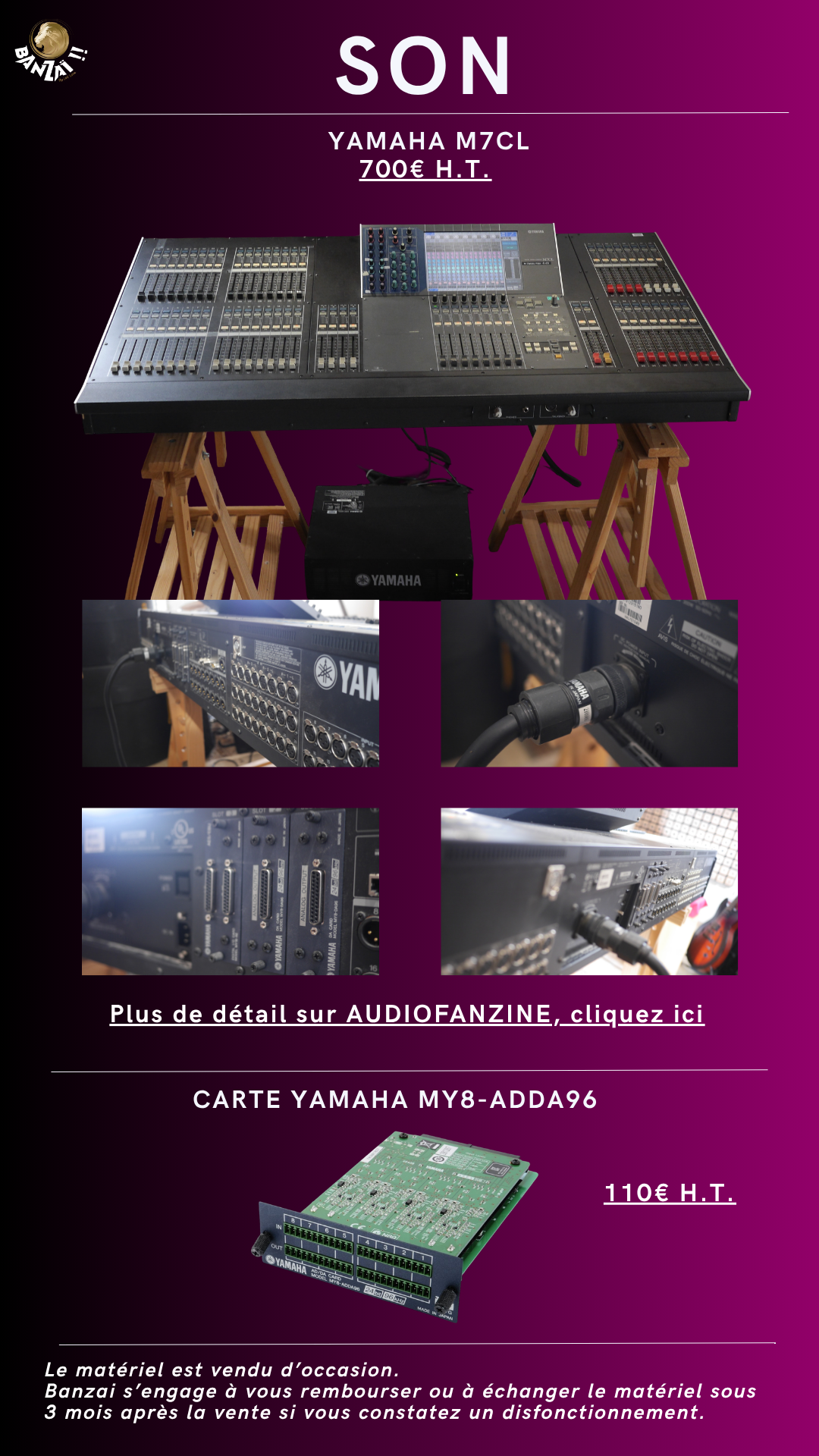 Vends table de mix YAMAHA M7CL
