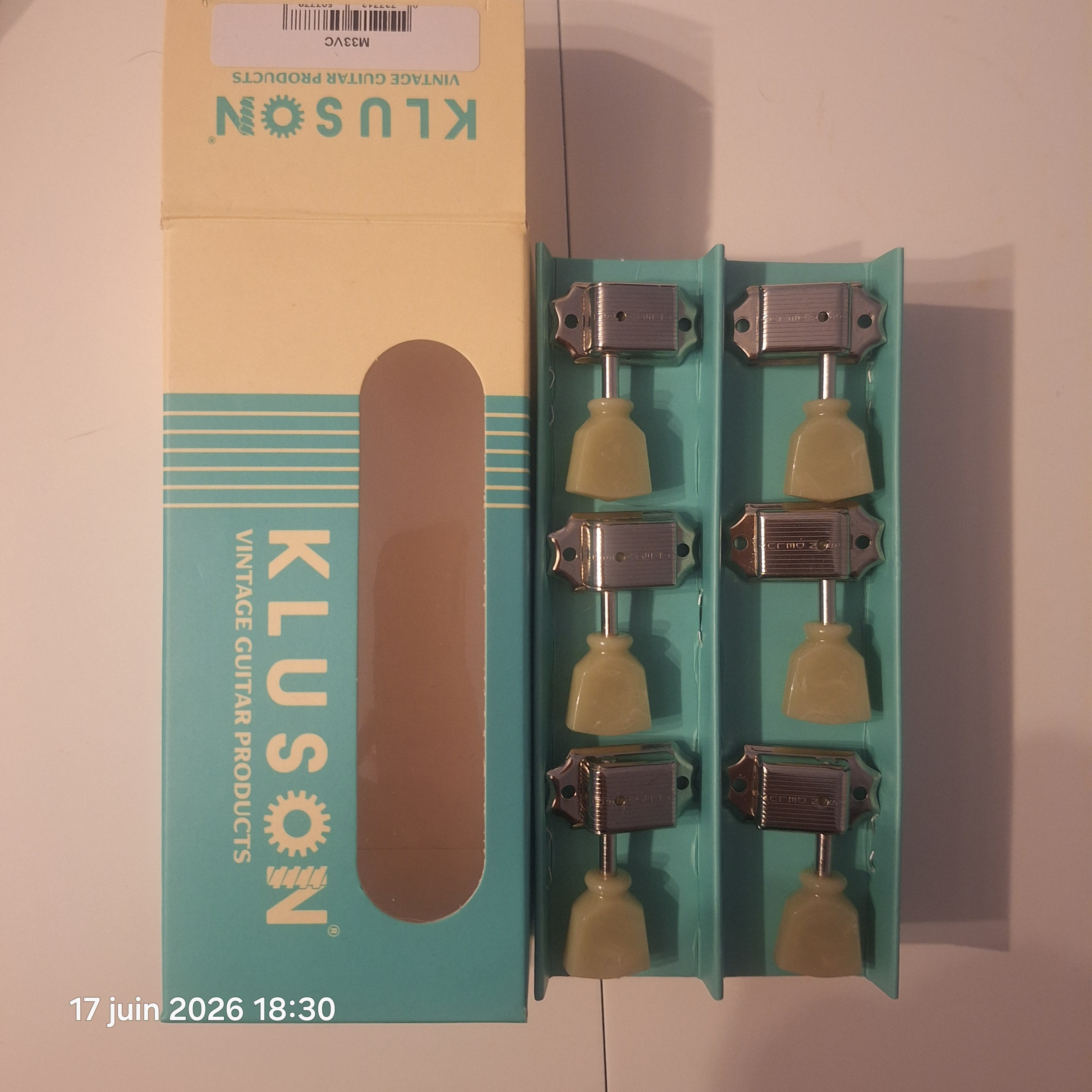 Vends mécaniques Kluson Vintage 3L-3R Bouton Tulipe, coloris Nickel