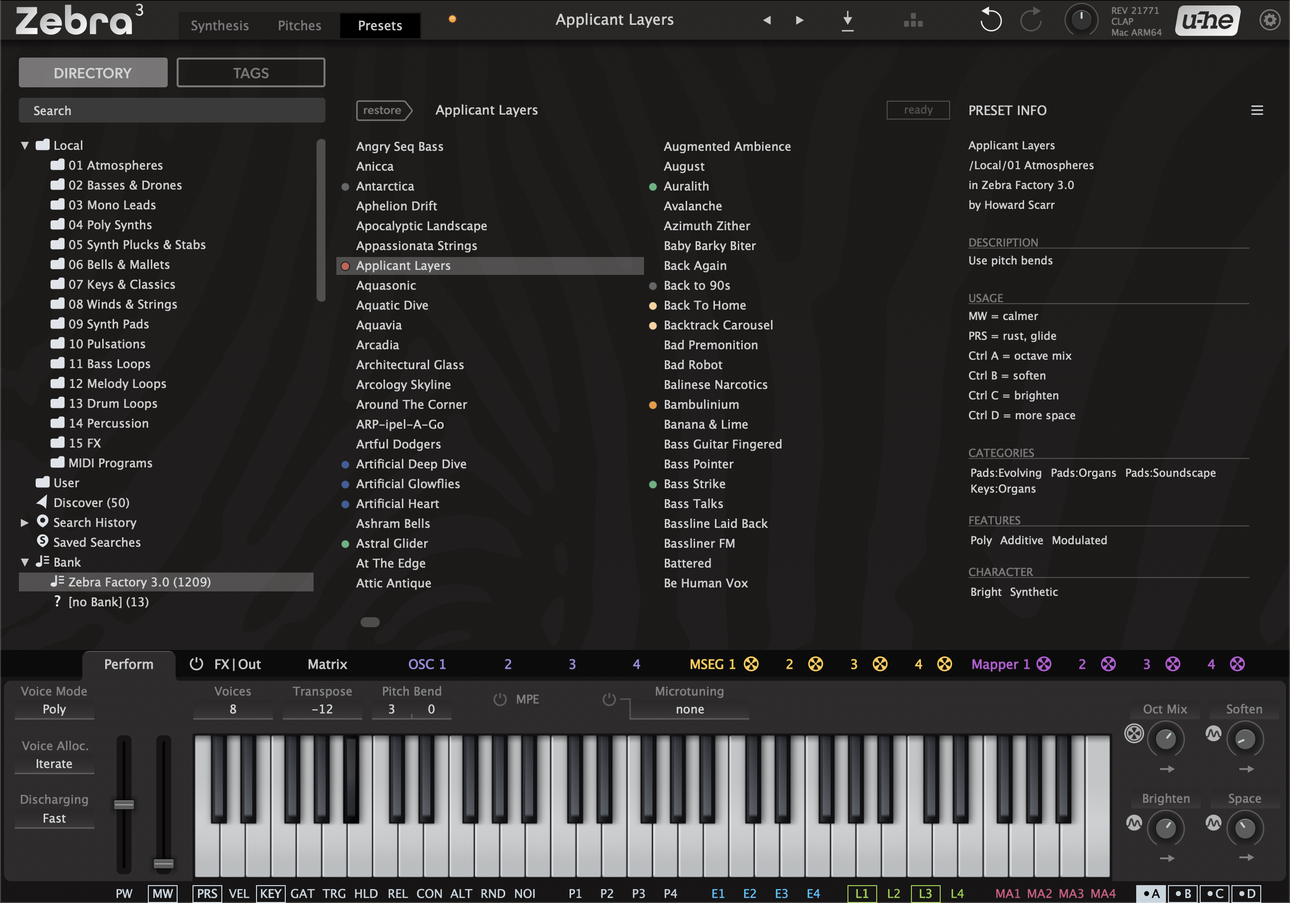 U-he Zebra 3 - Navigateur de presets