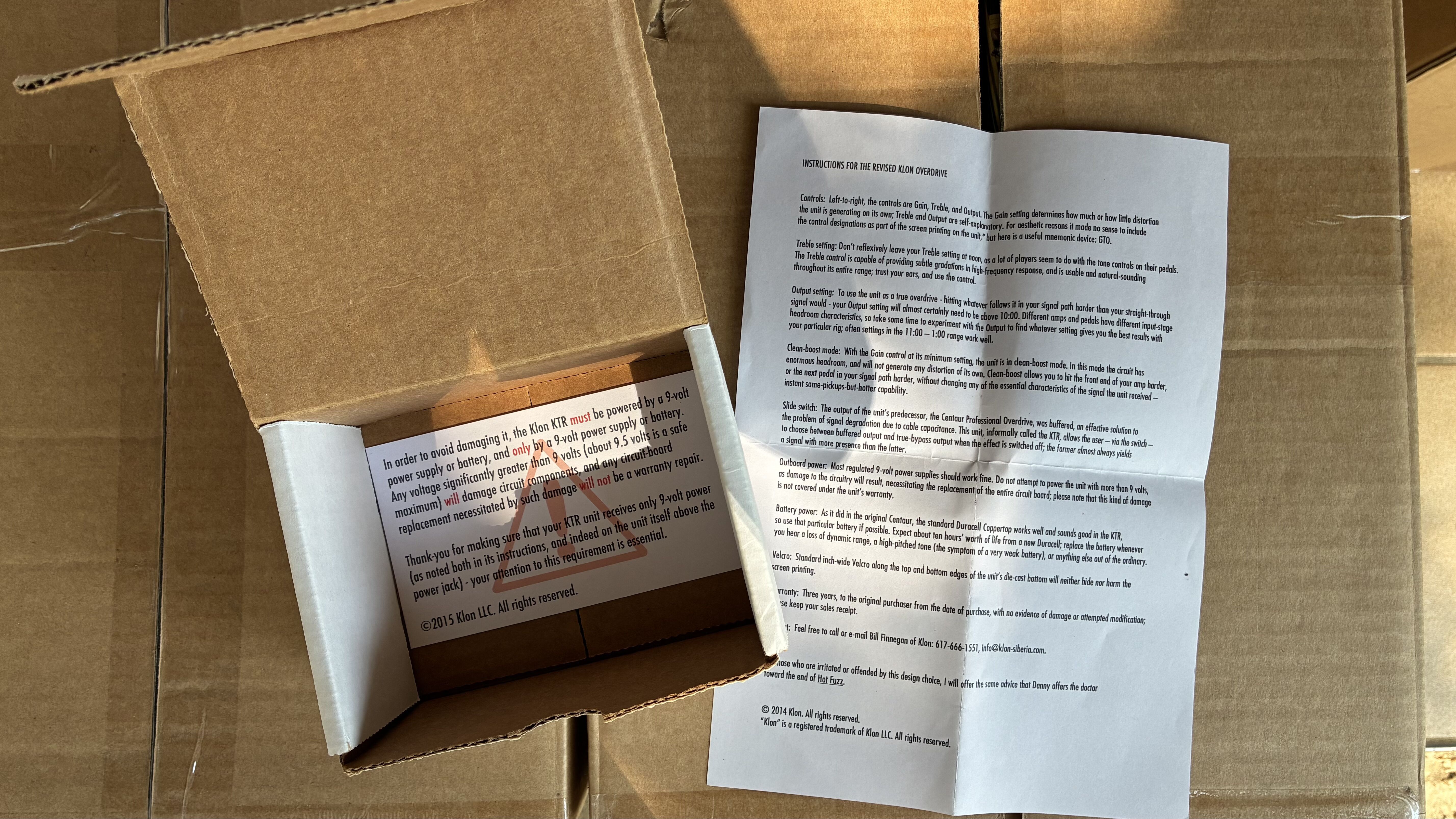 Vends boîte originale et notice d'une Klon KTR originale