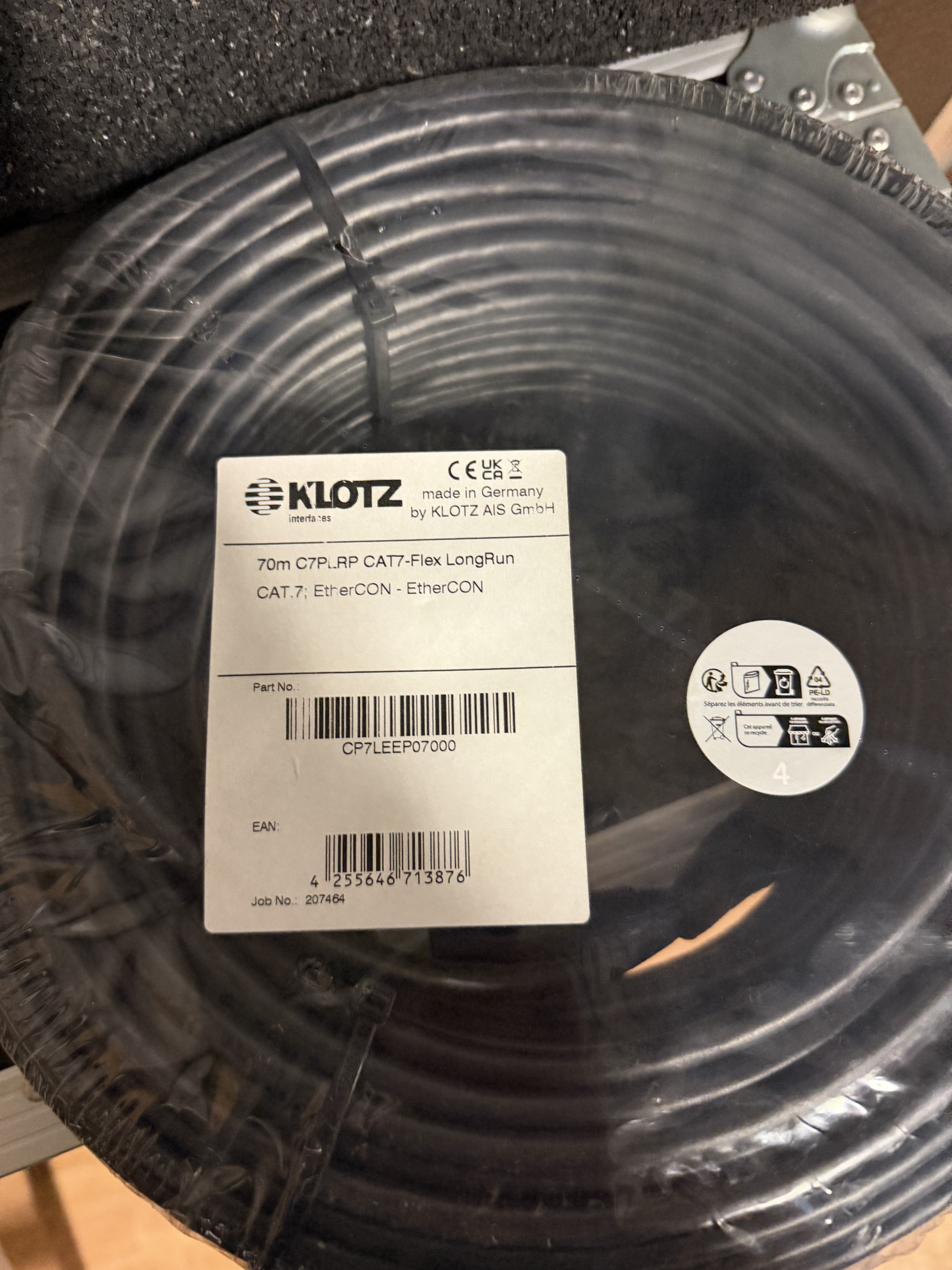 Vends C7PLRP câble CAT7-Flex LongRun Ethercon 70 m