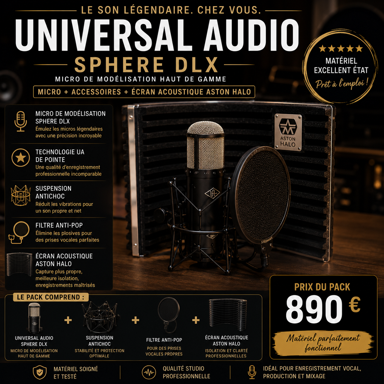 Universal audio Sphere DLX + écran acoustique Aston Halo