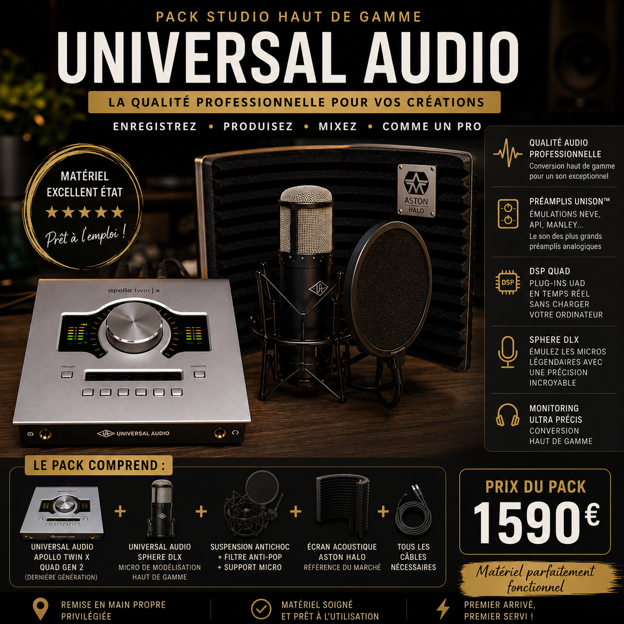 Apollo twin X Gen 2 + Sphere dlx + écran acoustique Aston Halo