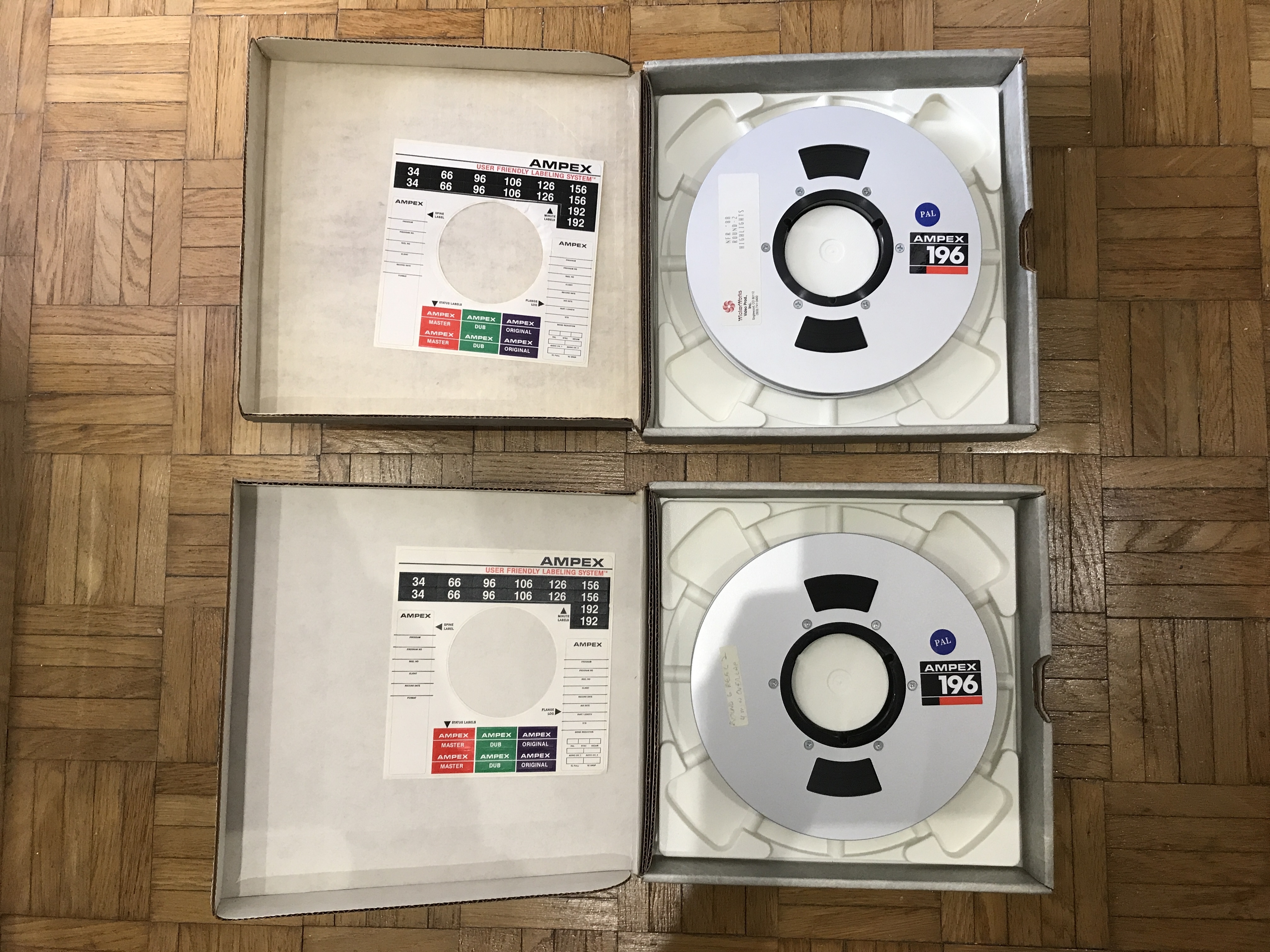 AMPEX 196 Grand Master : lot de 2 bobines 1 pouce x 6,40 pouces (format PAL)
