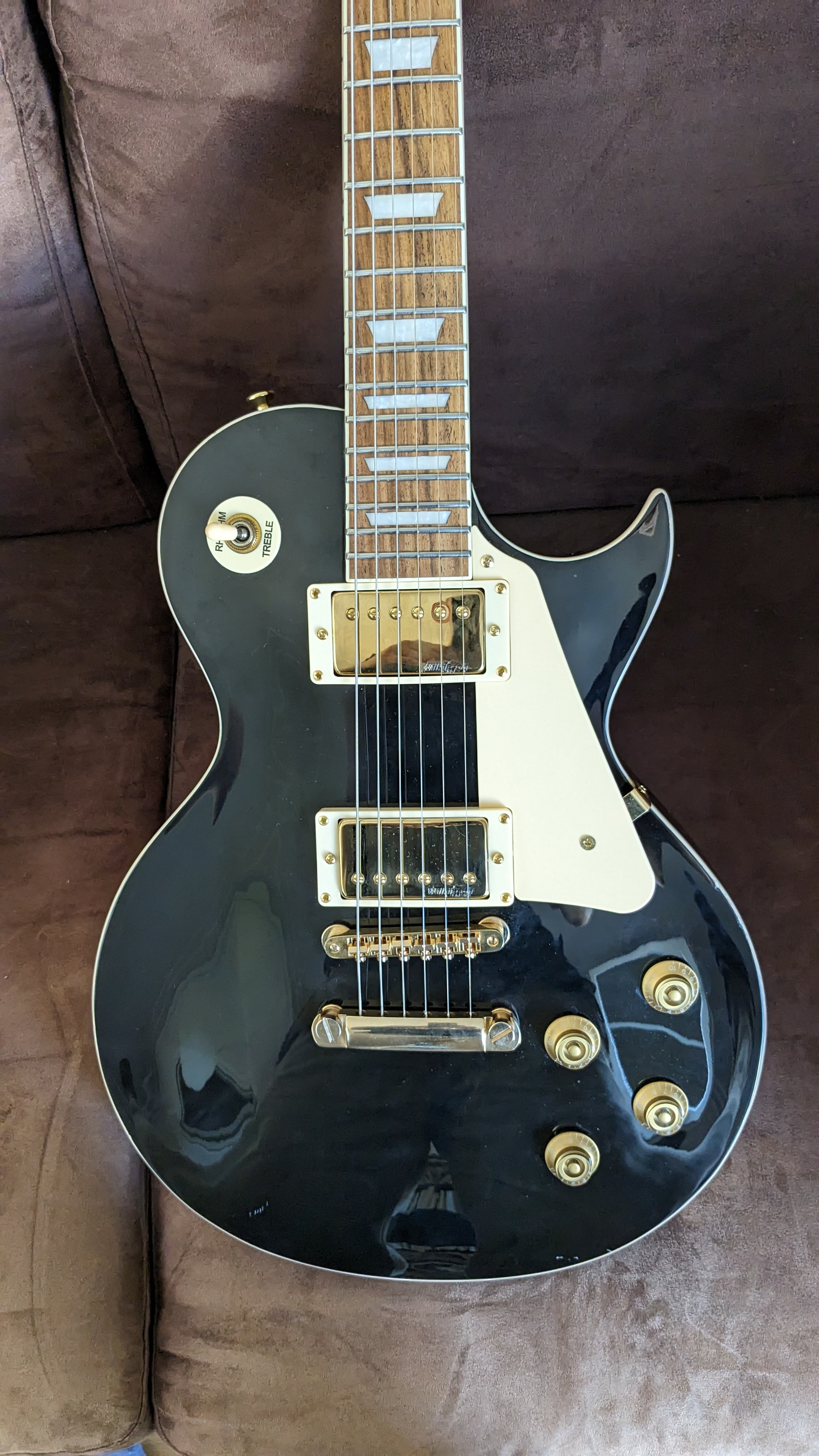 Guitare Vintage V100 BB Gloss Black (style Les Paul Custom)