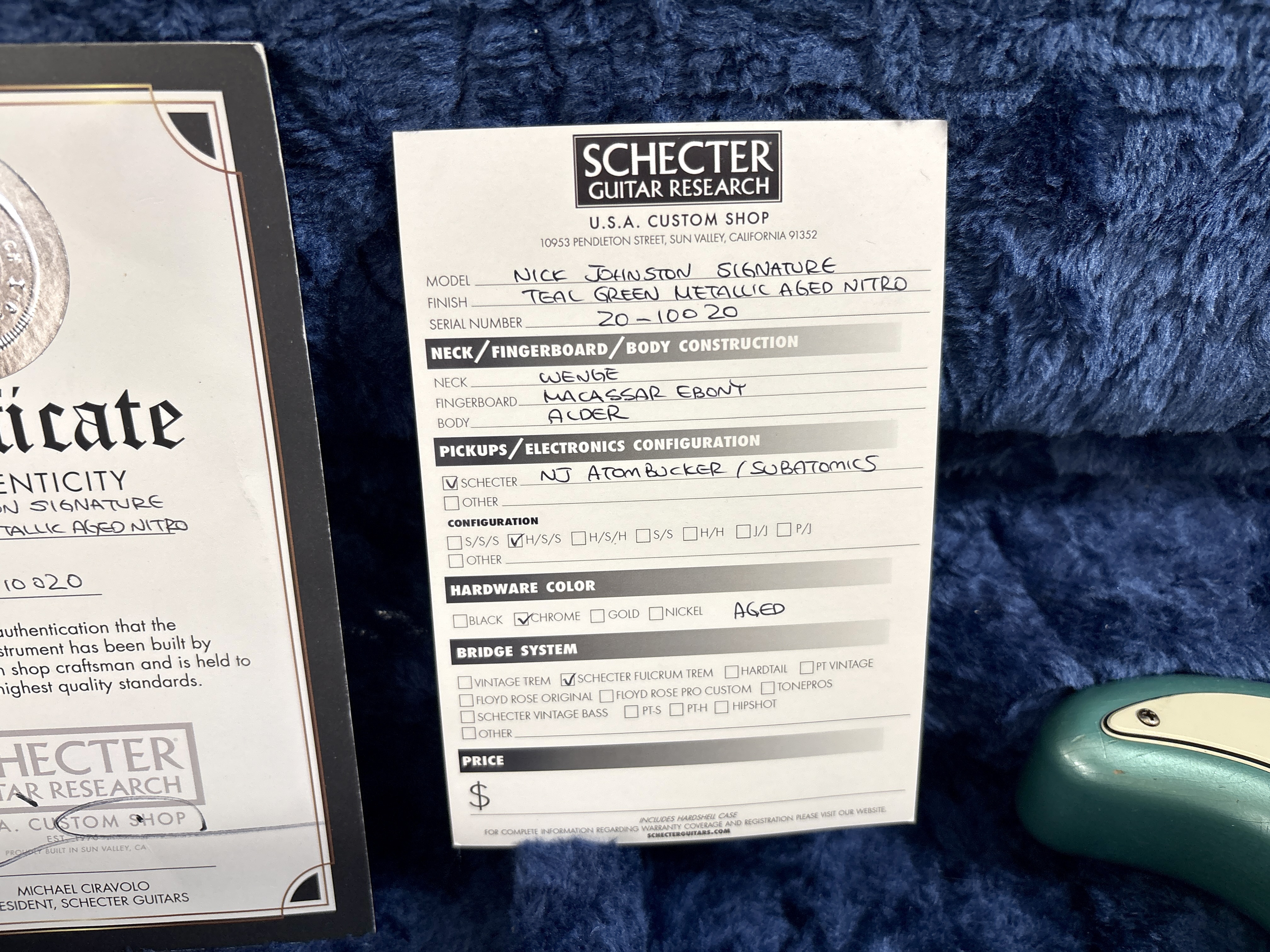 Schecter Custom Shop Nick Johnston USA Signature Nitro Finish (73045)