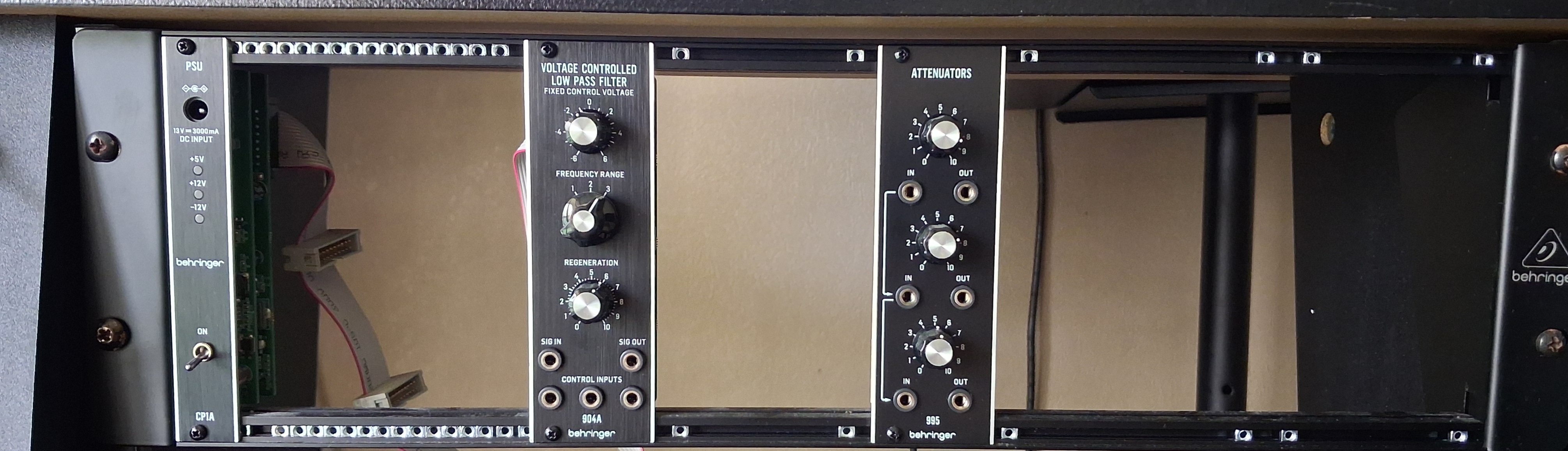 Eurorack Rack + Behringer 904 A LPF + Behringer 995 Attenuator