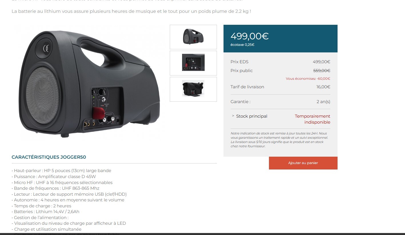Vends AUDIOPHONY JOGGER-50 système audio AUTONOME avec MICRO SANS FIL