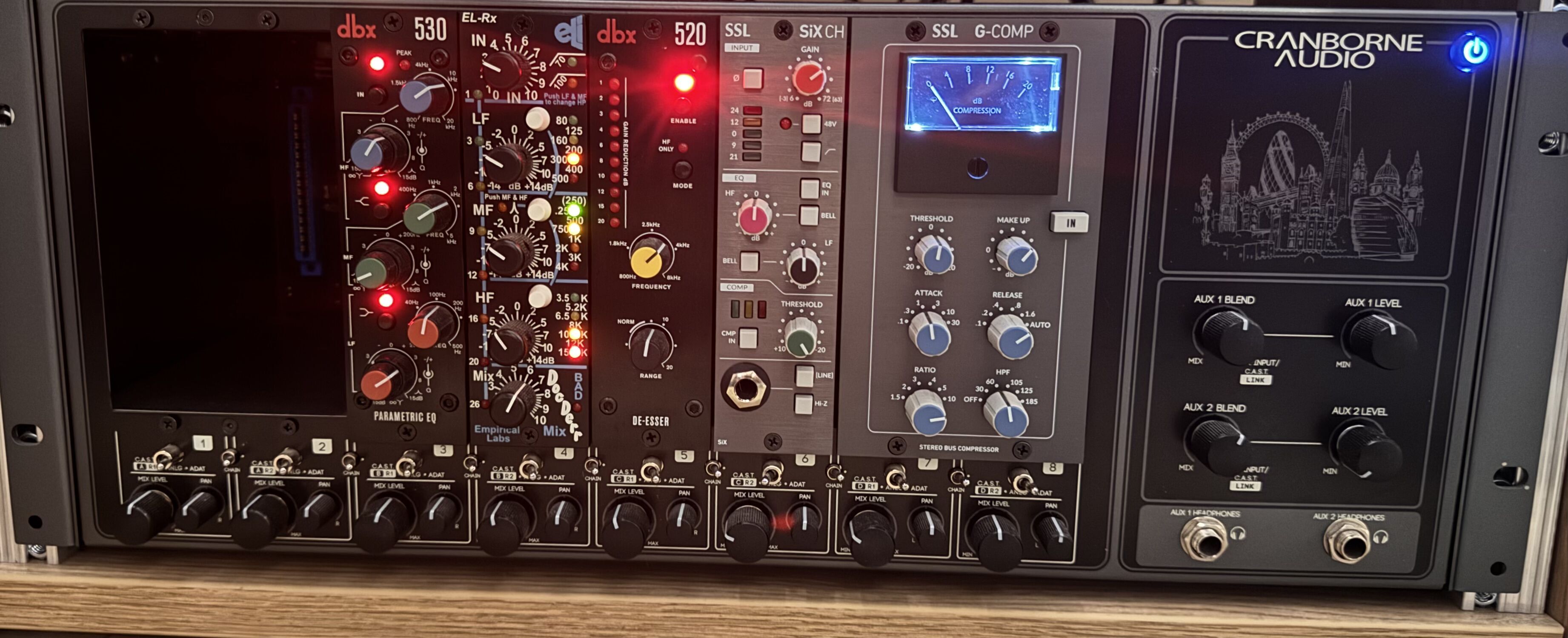 Vends Cranborne Audio 500ADAT avec SSL Comp & Channel, Empirical El-Rx, DBX 520 & 530.