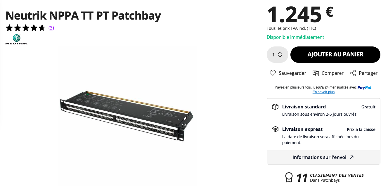 Neutrik NPPA-TT-PT – Patchbay Bantam TT 96 points