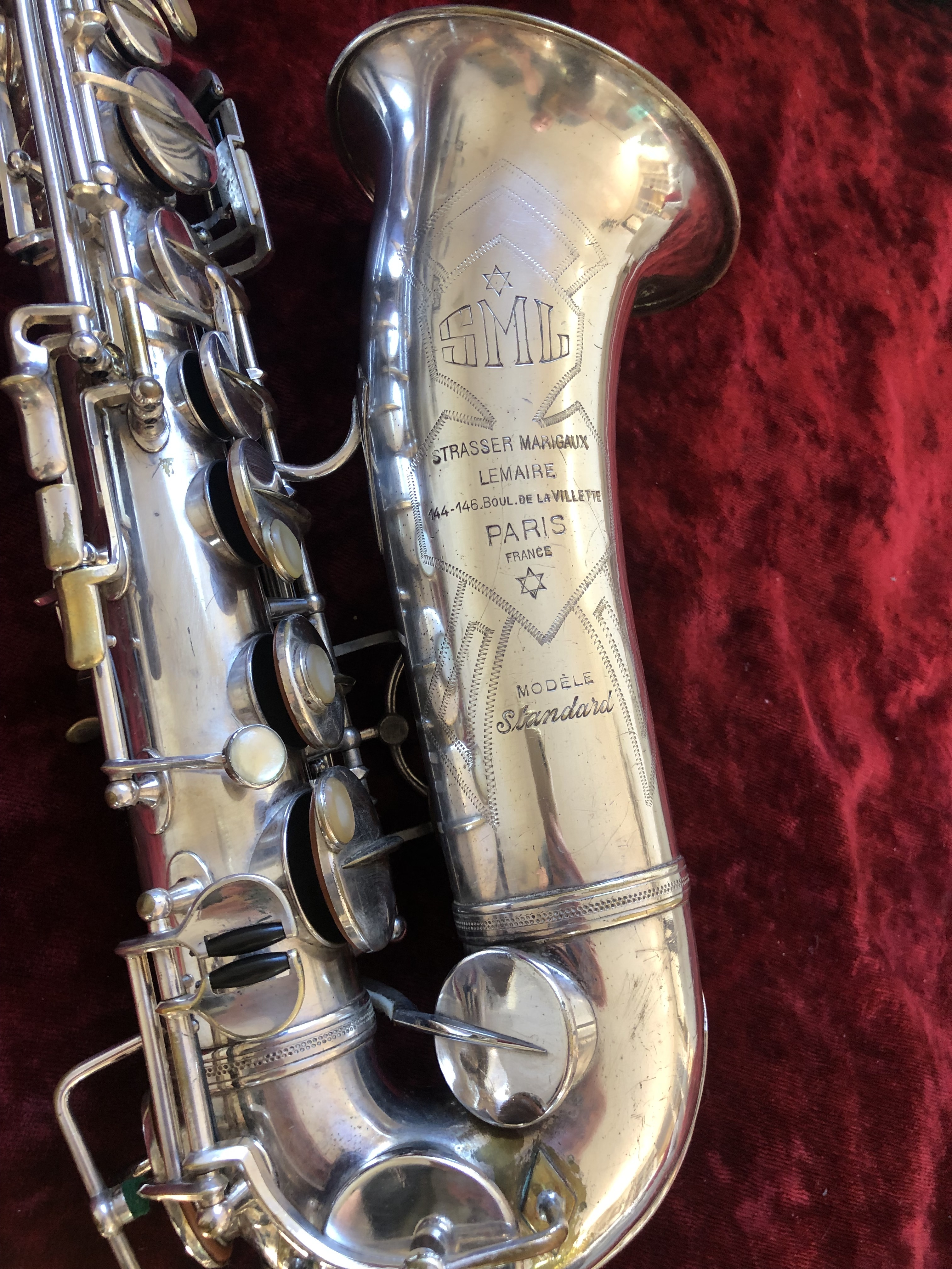 Saxophone alto SML Strasser Marigaux Lemaire Rev A – 1938 – cheminées roulées – remis en état