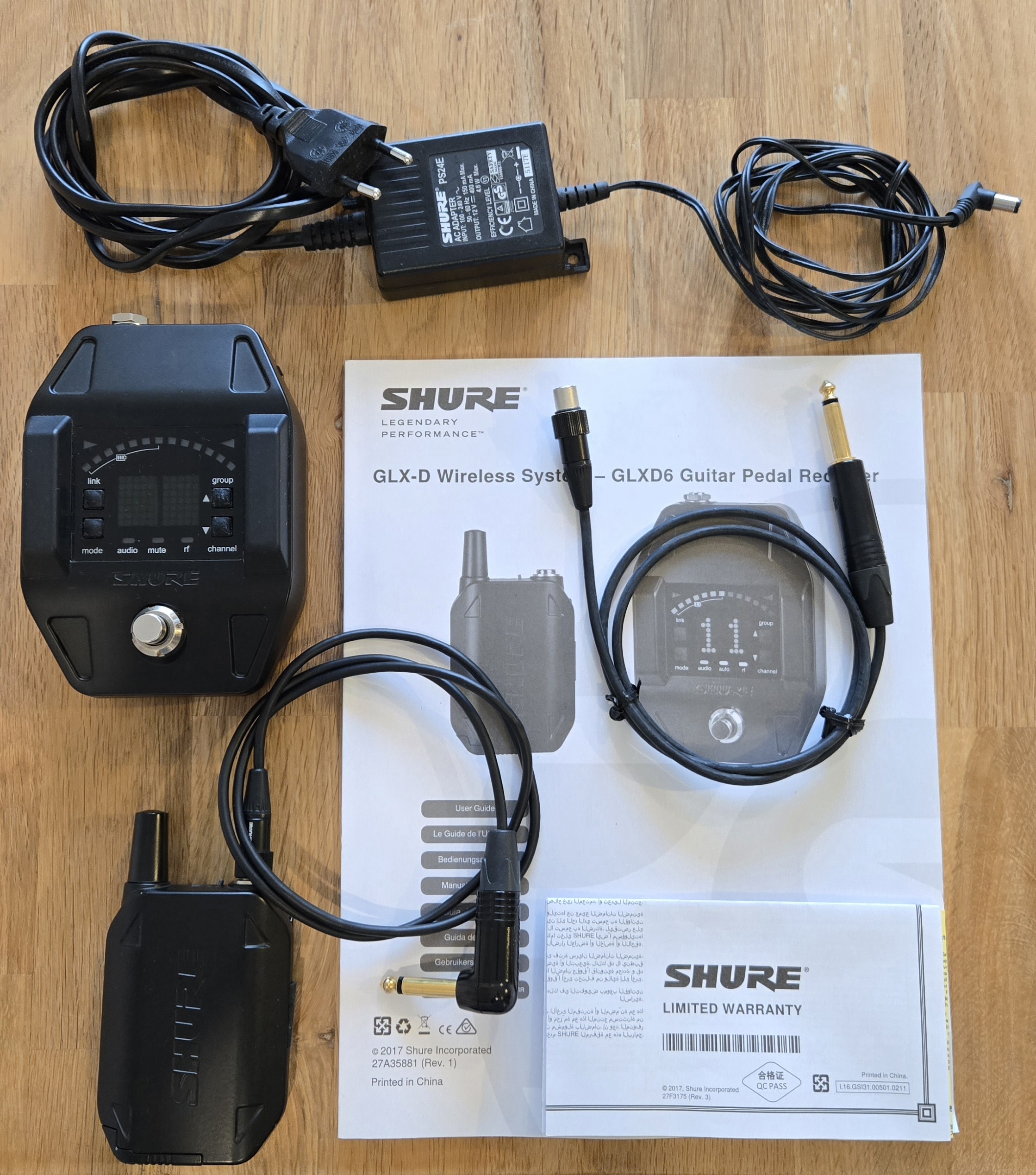 Systèmes sans fil Shure GLXD6 (pédalier) + émetteur GLXD1 + alim et câbles officiels