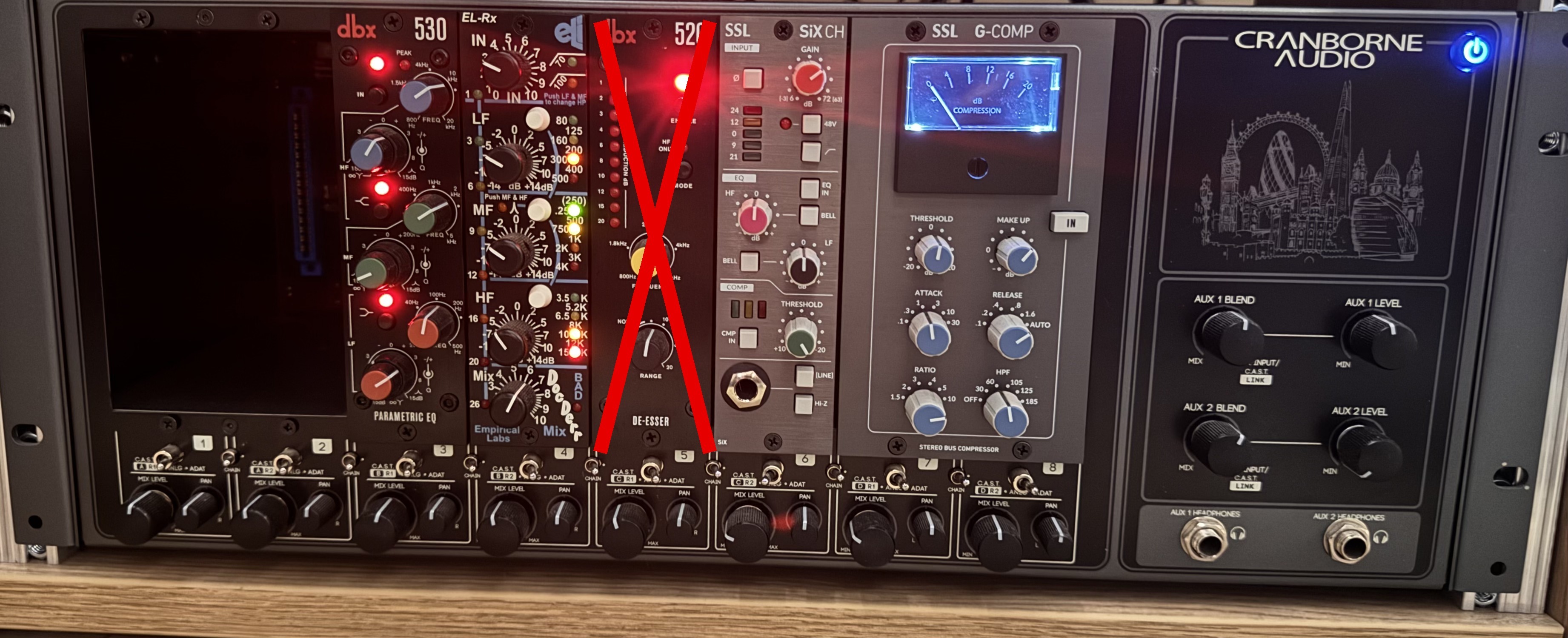 Vends Cranborne Audio 500ADAT avec SSL Comp & Channel, Empirical El-Rx & DBX 530.