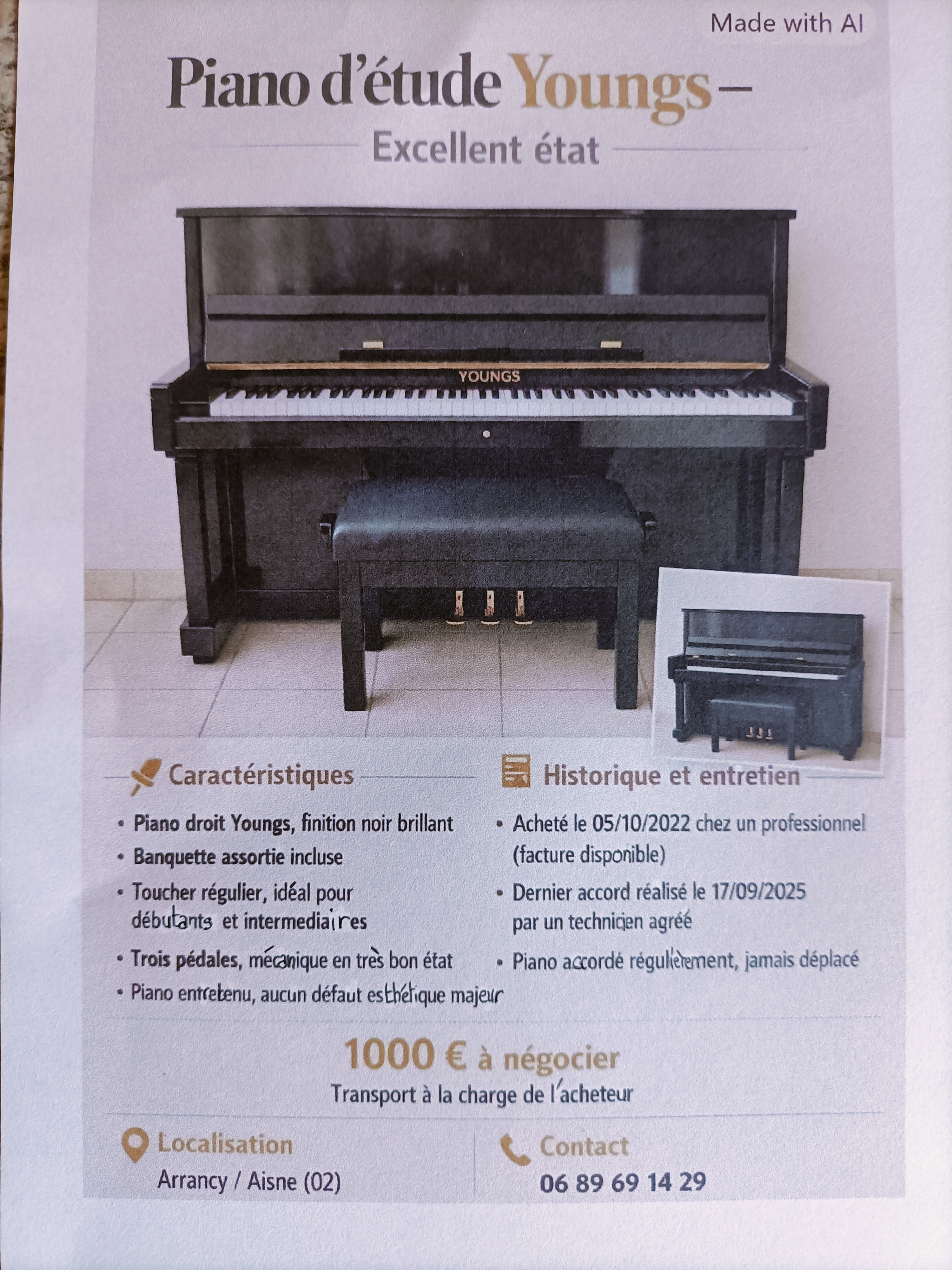 Piano droit idéal pour débutants et intermédiaires 