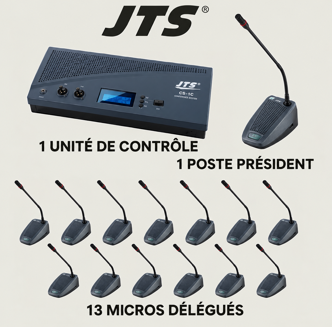 Pack Conférence JTS CS-1 – Système Complet de Discussion 14 Postes pour Réunions & Assemblées