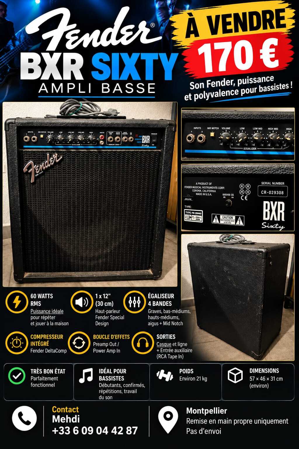 Vends Fender BXR 60