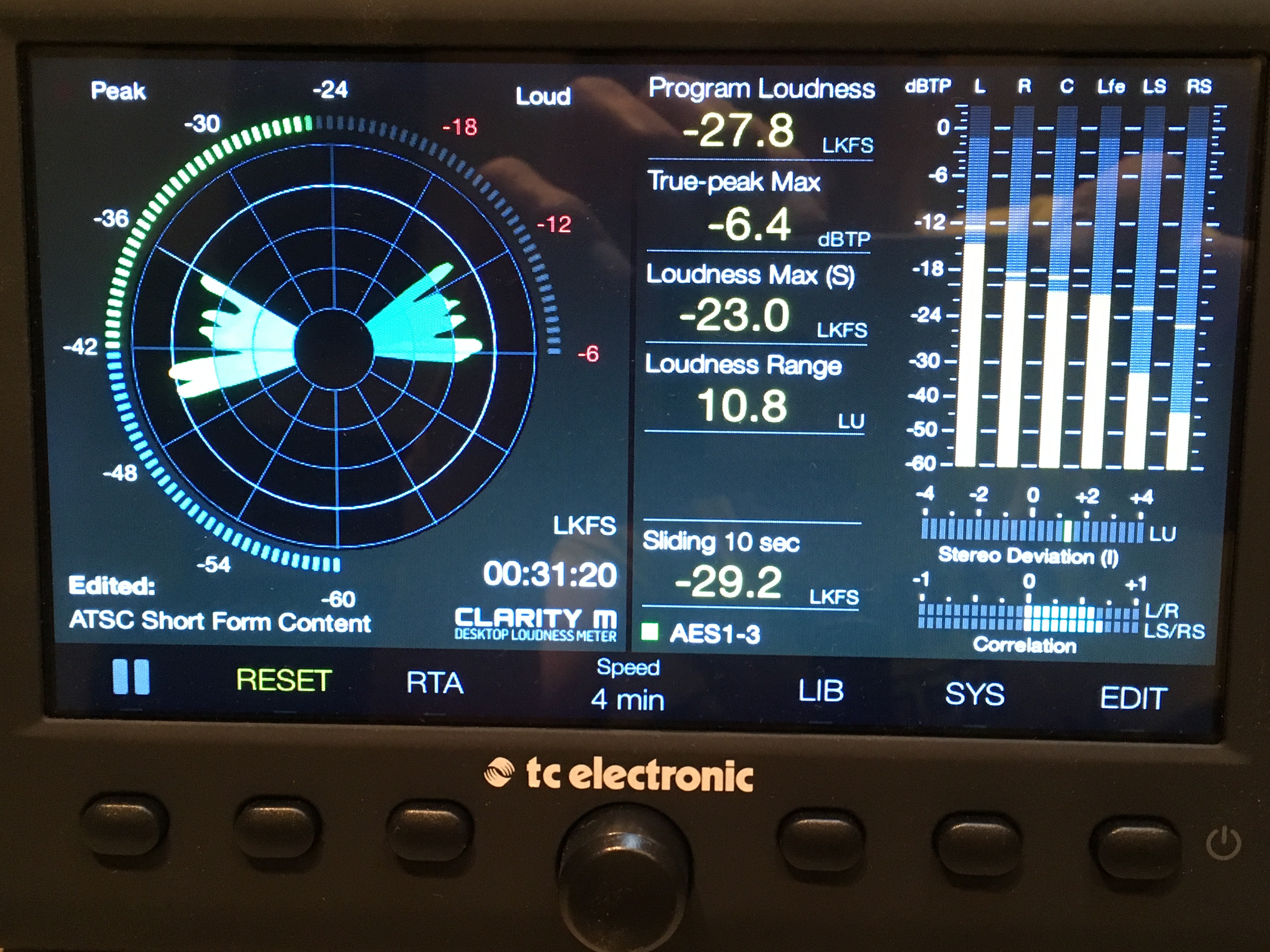 vds TC Electronic Clarity M - analyse temps réel et affichage de niveaux Loudness en multicanal 