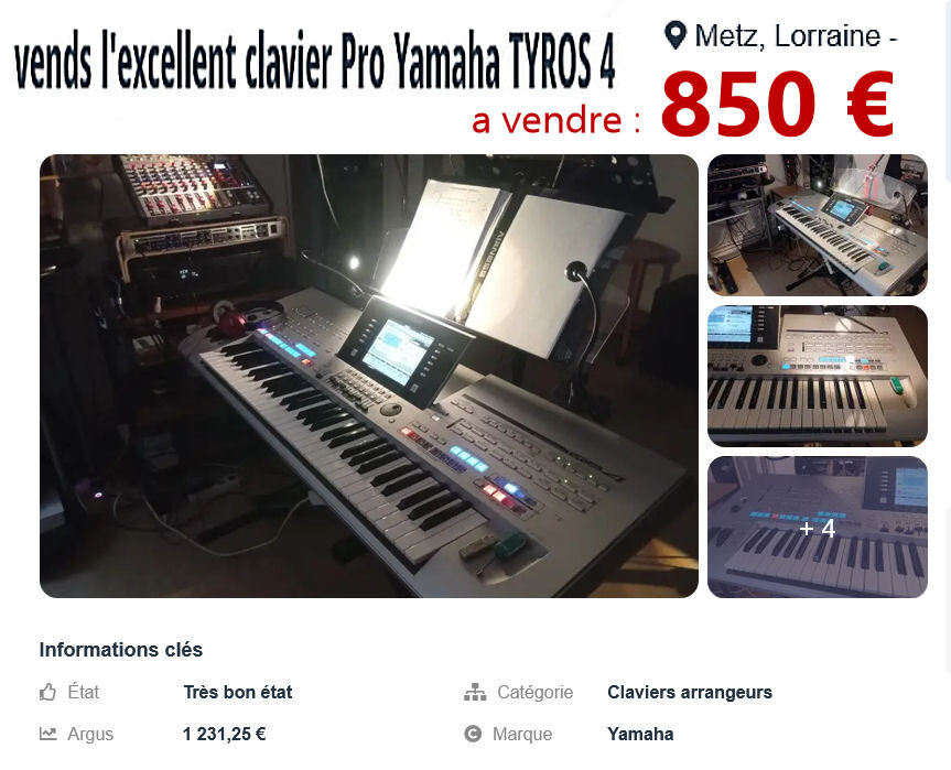vends clavier professionnel yamaha tyros 4